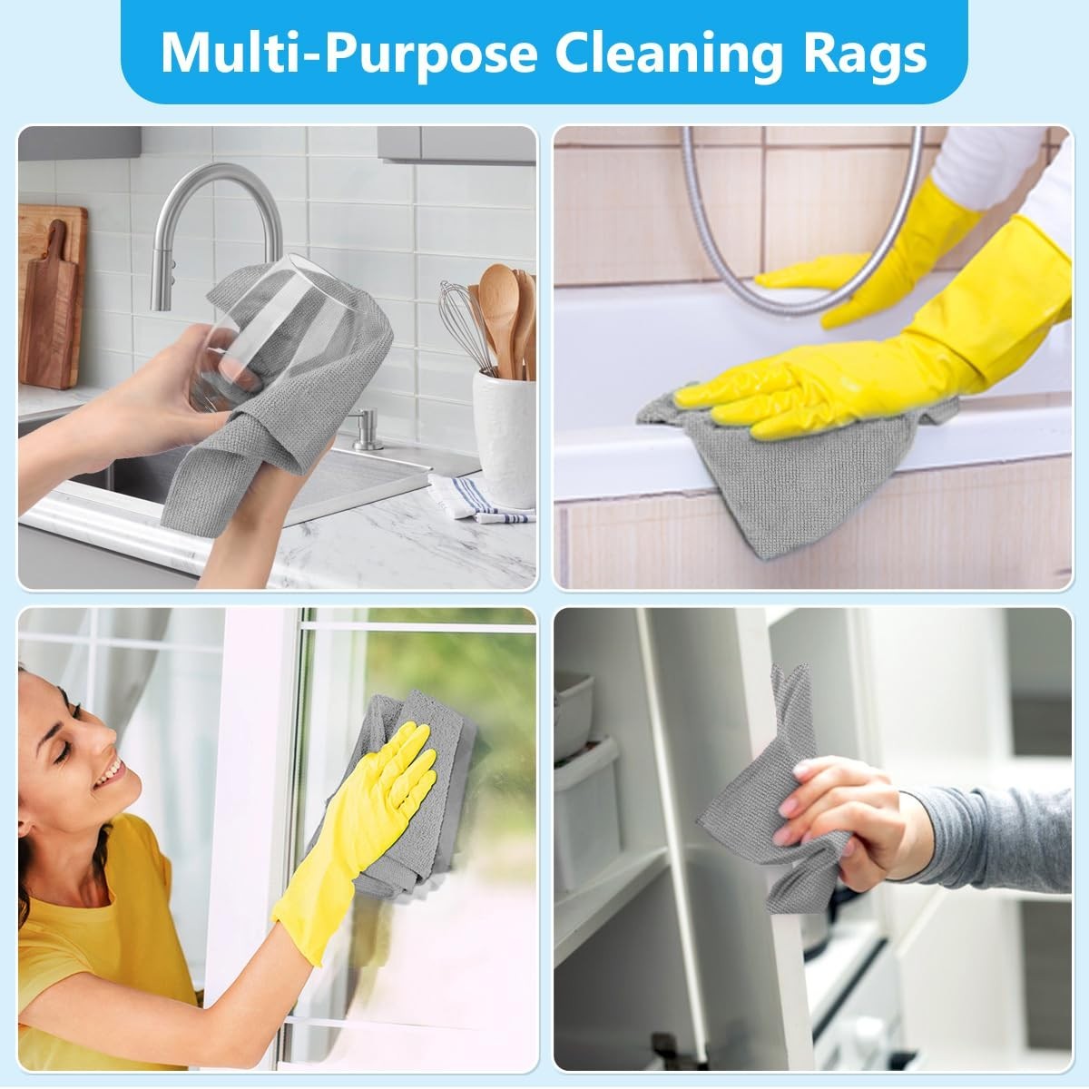 100 Pack Microfiber Cleaning Cloths – Lint-Free, Ultra Absorbent Rags for Home,