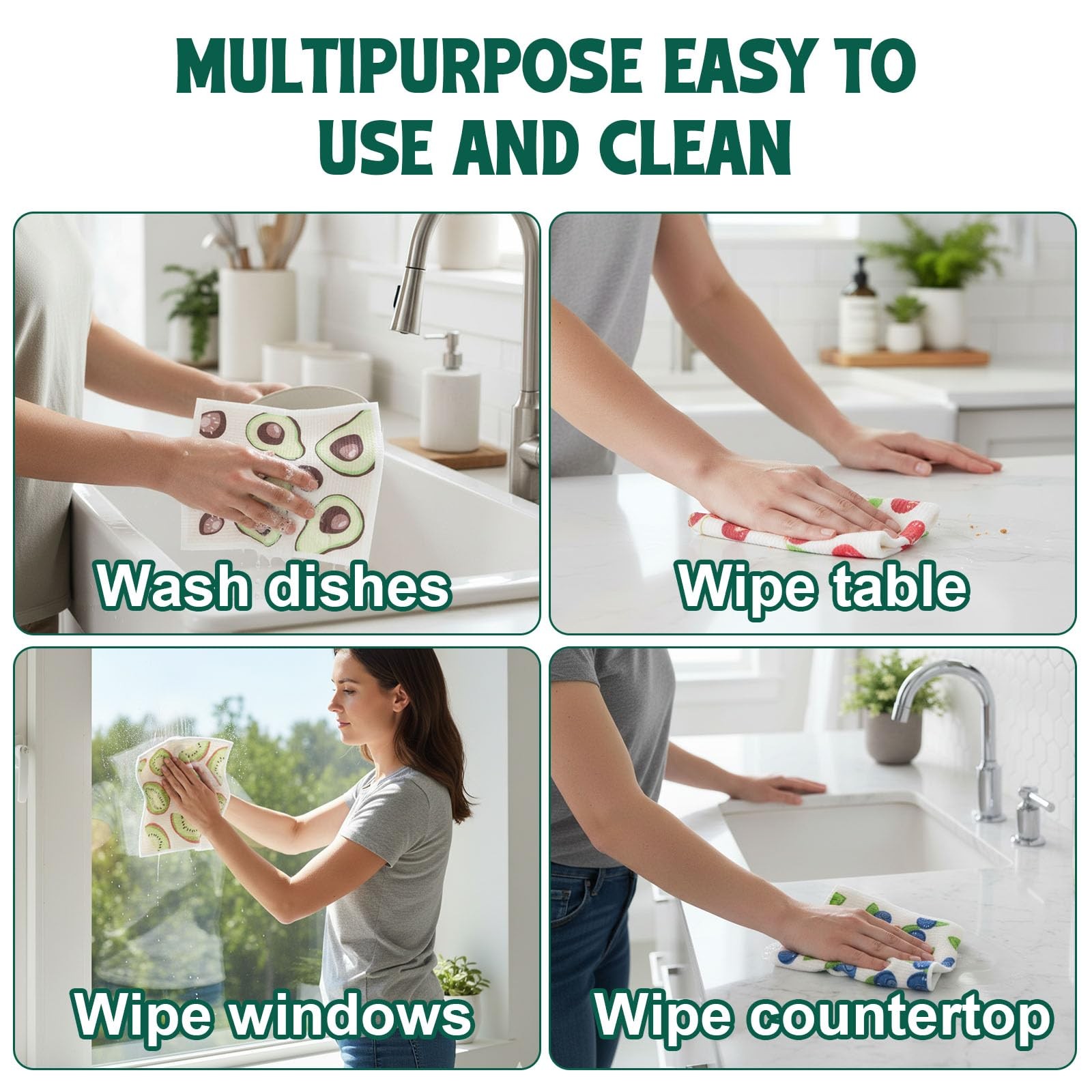 6 PCS Swedish Dishcloths For Kitchen Reusable Washable Super Absorbent Cloth