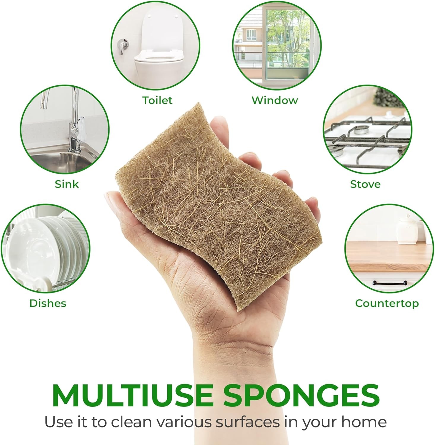 Natural Kitchen Sponge – Biodegradable Compostable Cellulose and Coconut Scrubbe