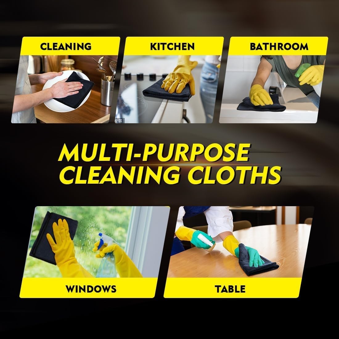 Black Microfiber Cleaning Cloth 12 Pack, 12.5 x 12.5 inch Microfiber Towels for