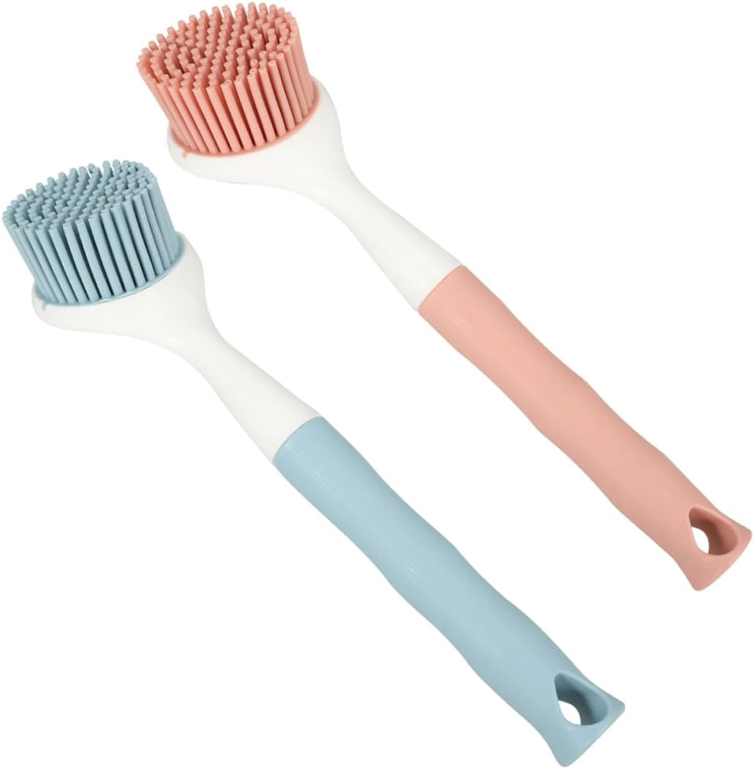 2Pcs Kitchen Brush Non-Stick Silicone Dish Scrubber with Long Handle Durable Pot