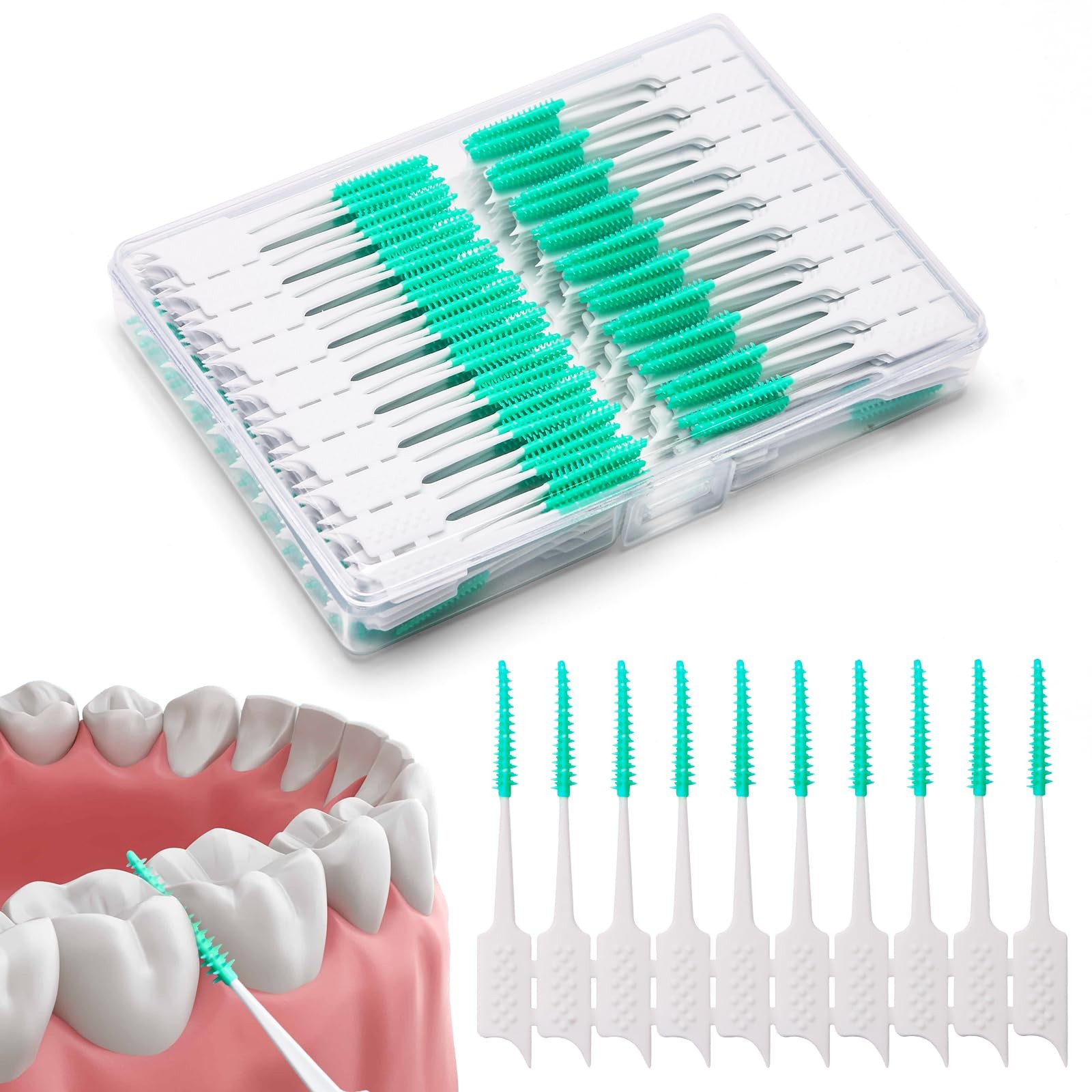 ACSKD 300 Pieces Interdental Brushes,Braces 1 Count (Pack of 300), Green