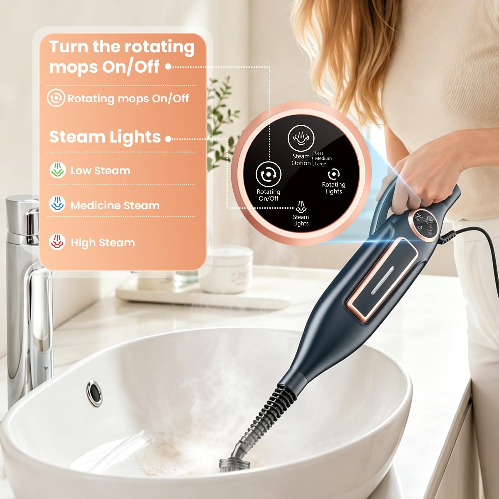 DEVOAC VM6 Scrubbing Steam Mop with Rotating Mop Pads 10 in 1 Steam Mop