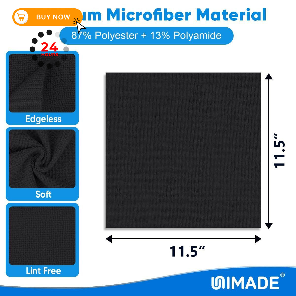 UNIMADE Microfiber Cleaning Cloth, 50 Pack Towels 50PK, Black