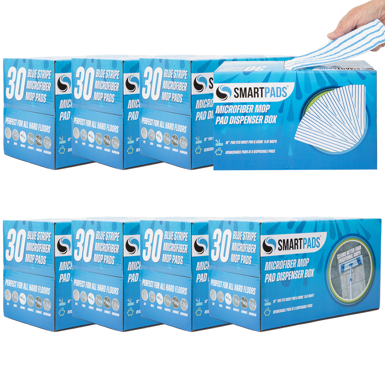 Box of 30 Reusable Mop Pads (18 Inch) Dispenser Box, Color Options, Microfiber