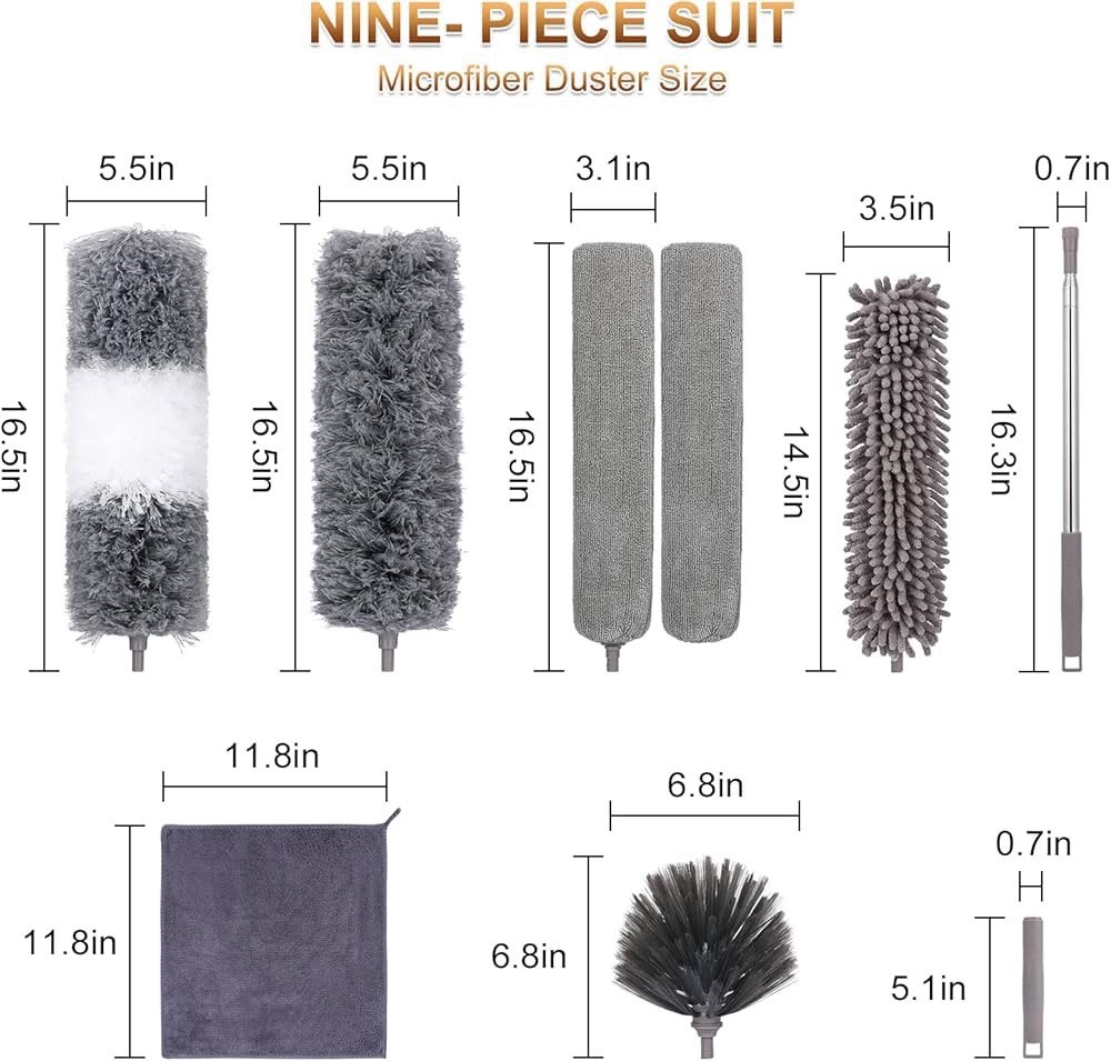 Microfiber Duster for Cleaning Fan, High Ceiling, Blinds, Gray, Silver