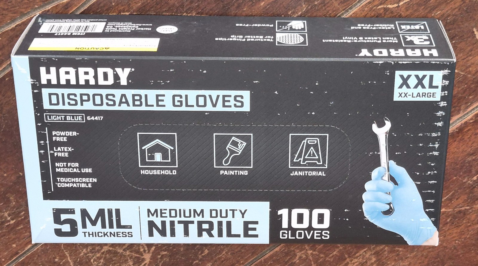 Hardy 100pc Medium Duty XXL Nitrile Light Blue Disposable Gloves -Powder Free-
