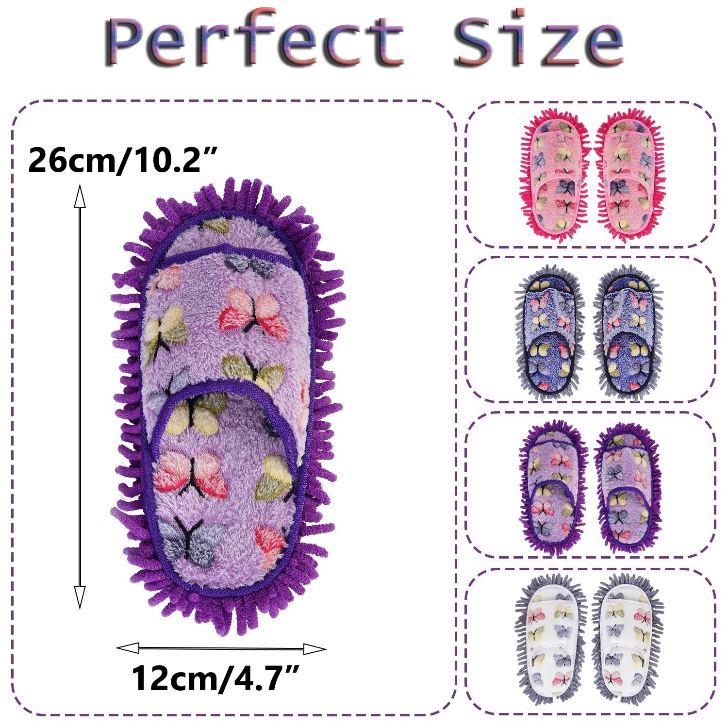 handrong Mop Slippers 4 Pairs of Dusting 10-11, Beige+blue+purple+pink