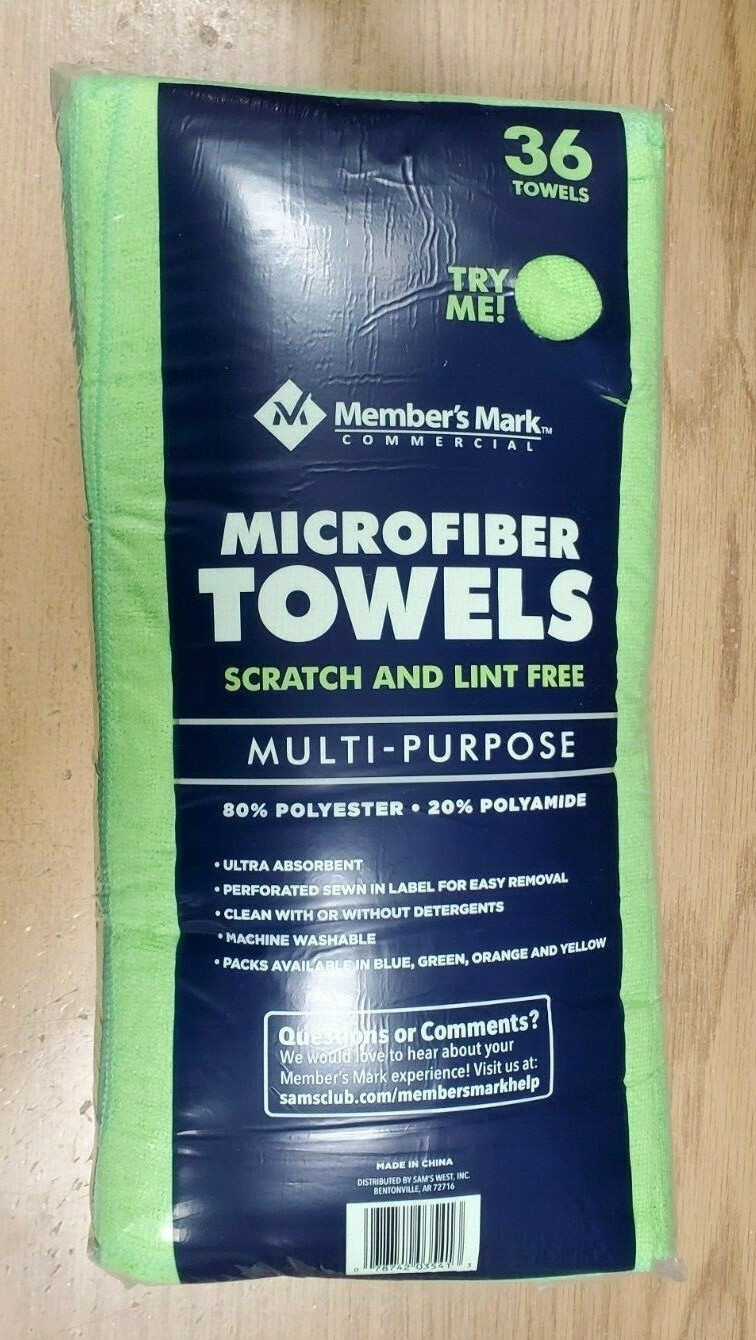 Member’s Mark Commercial Microfiber Towels Rags Green pack of 36 Micro Fiber