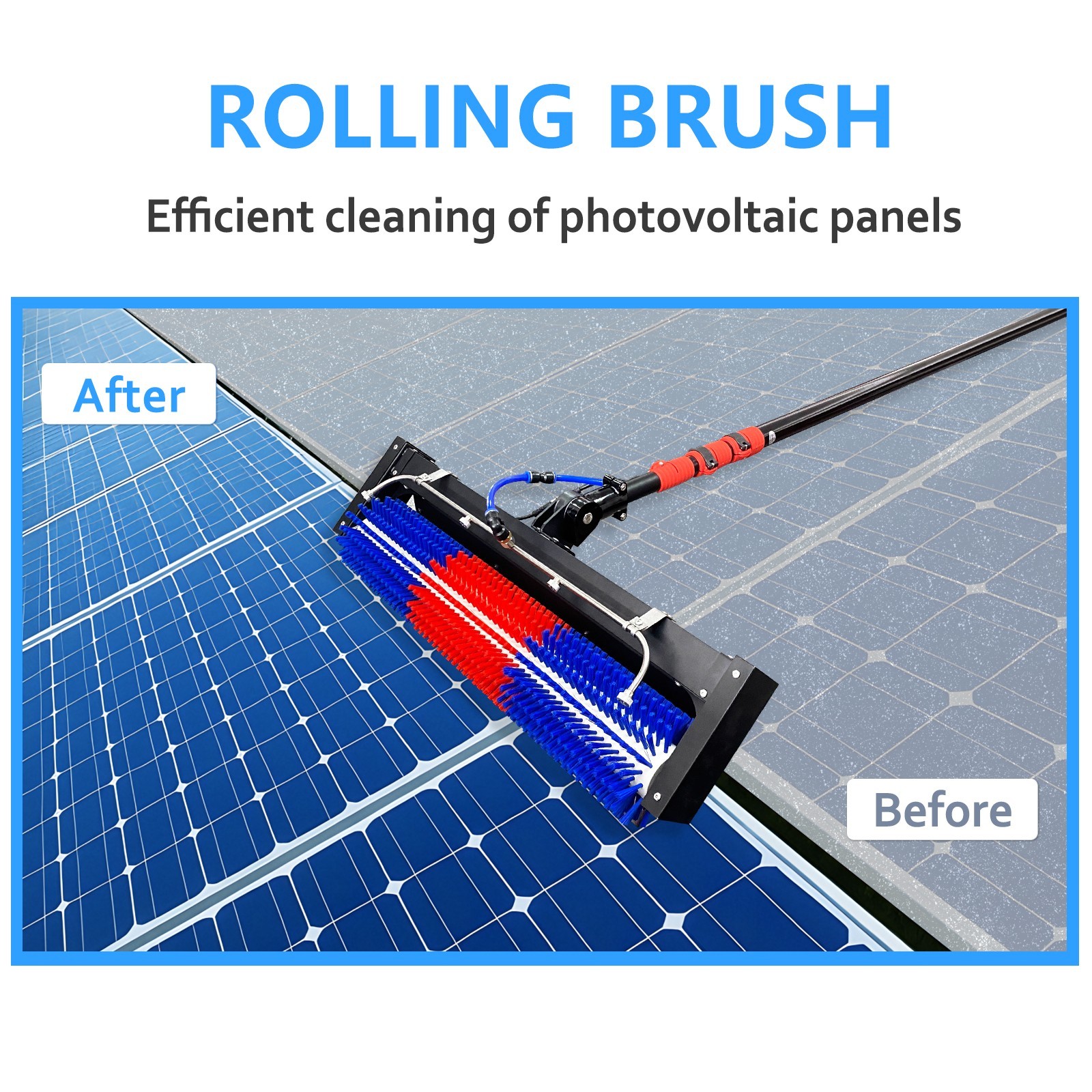 24ft Solar Panel Cleaning Brush – 400 RPM Water-Fed, AC/Battery Powered