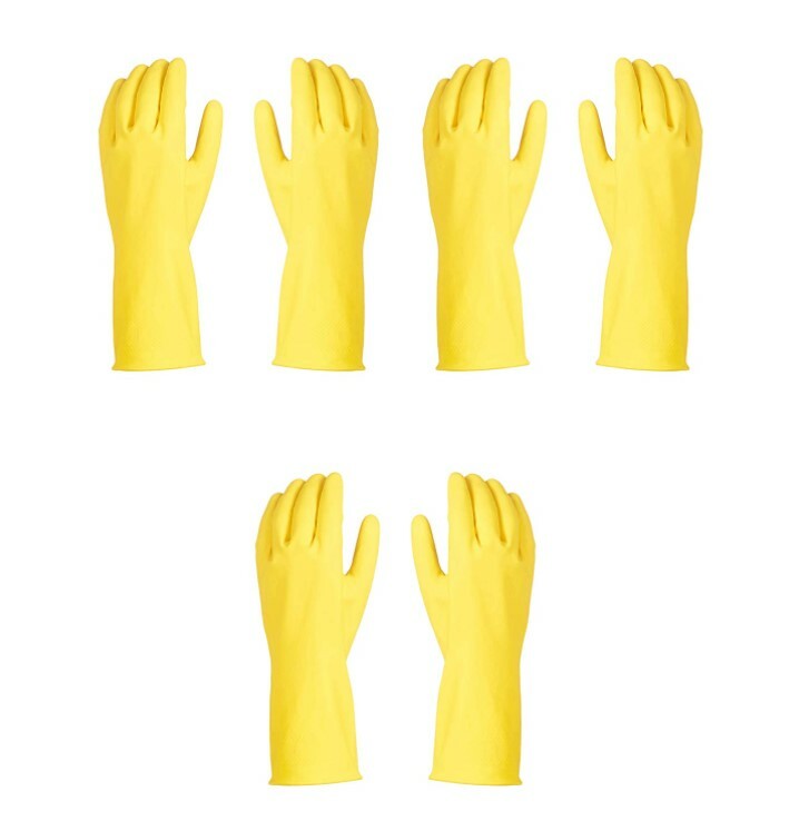 2-3Pks Amazon Basics Professional Reusable Rubber Gloves Med Yellow (6 pair) E6D
