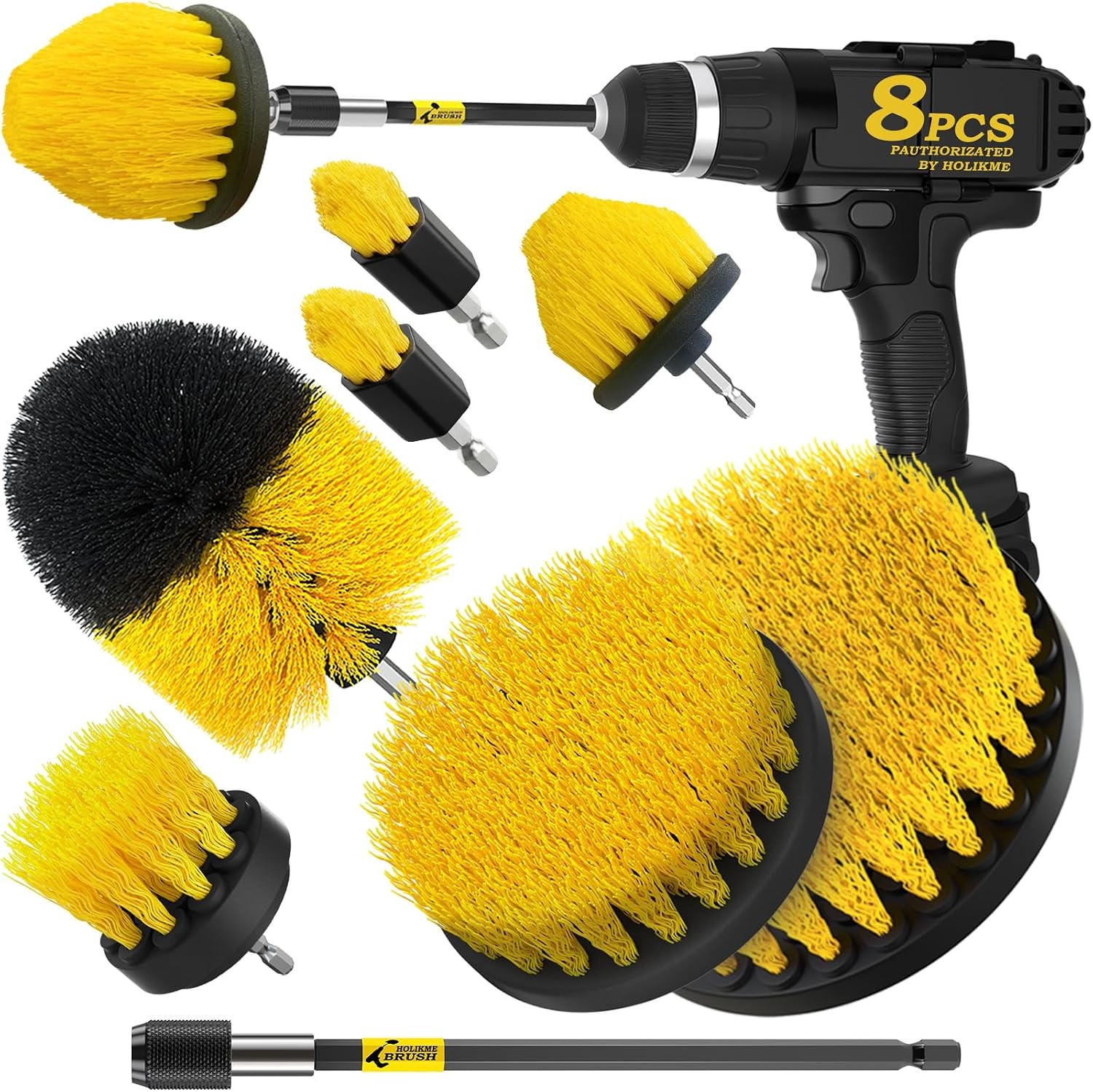 8Piece Drill Brush Attachment Set – Power Scrubber Cleaning Kit Nylon Fibers,