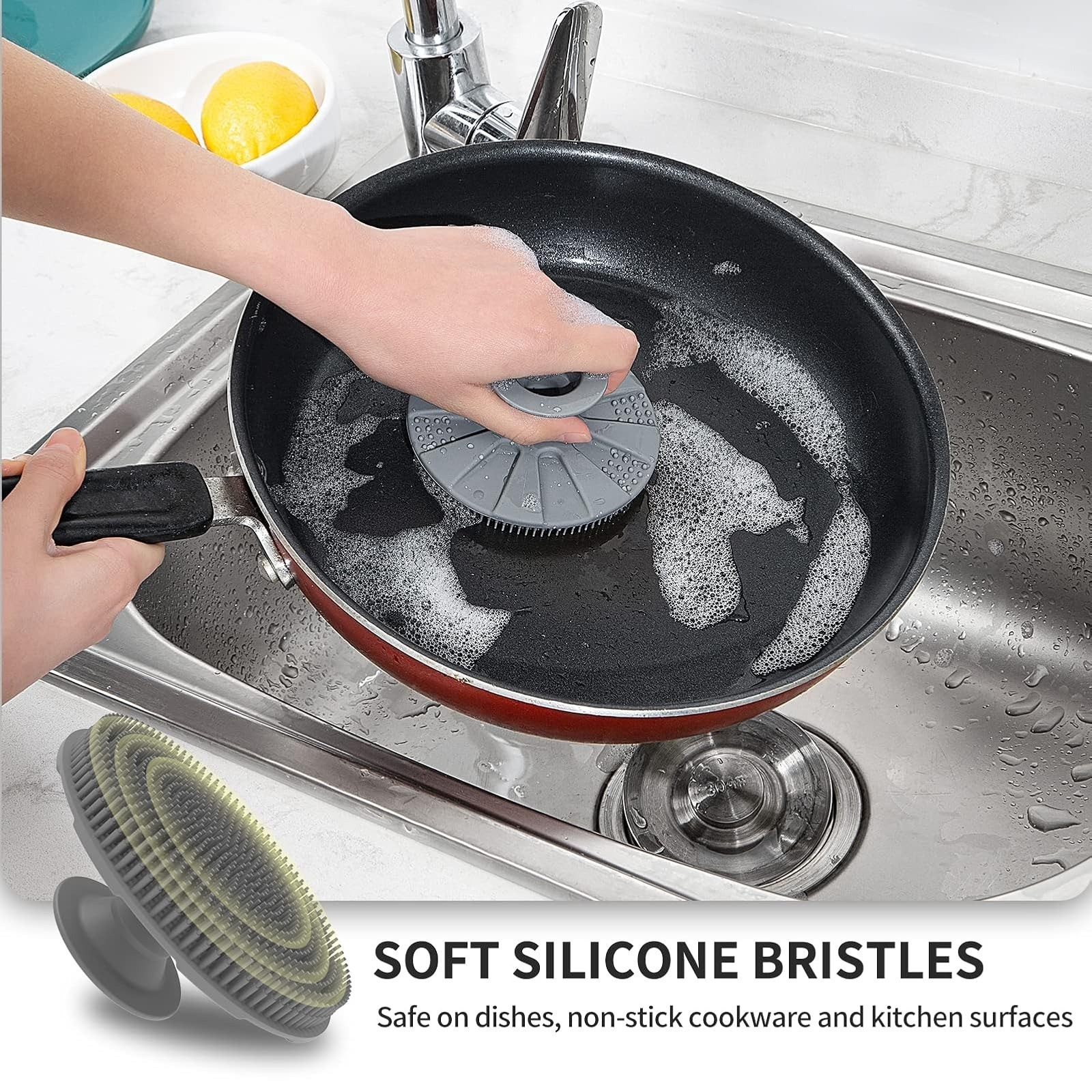 BEAUTAIL Silicone Dish Scrubber – Non-Scratch Kitchen Sponge, Gray
