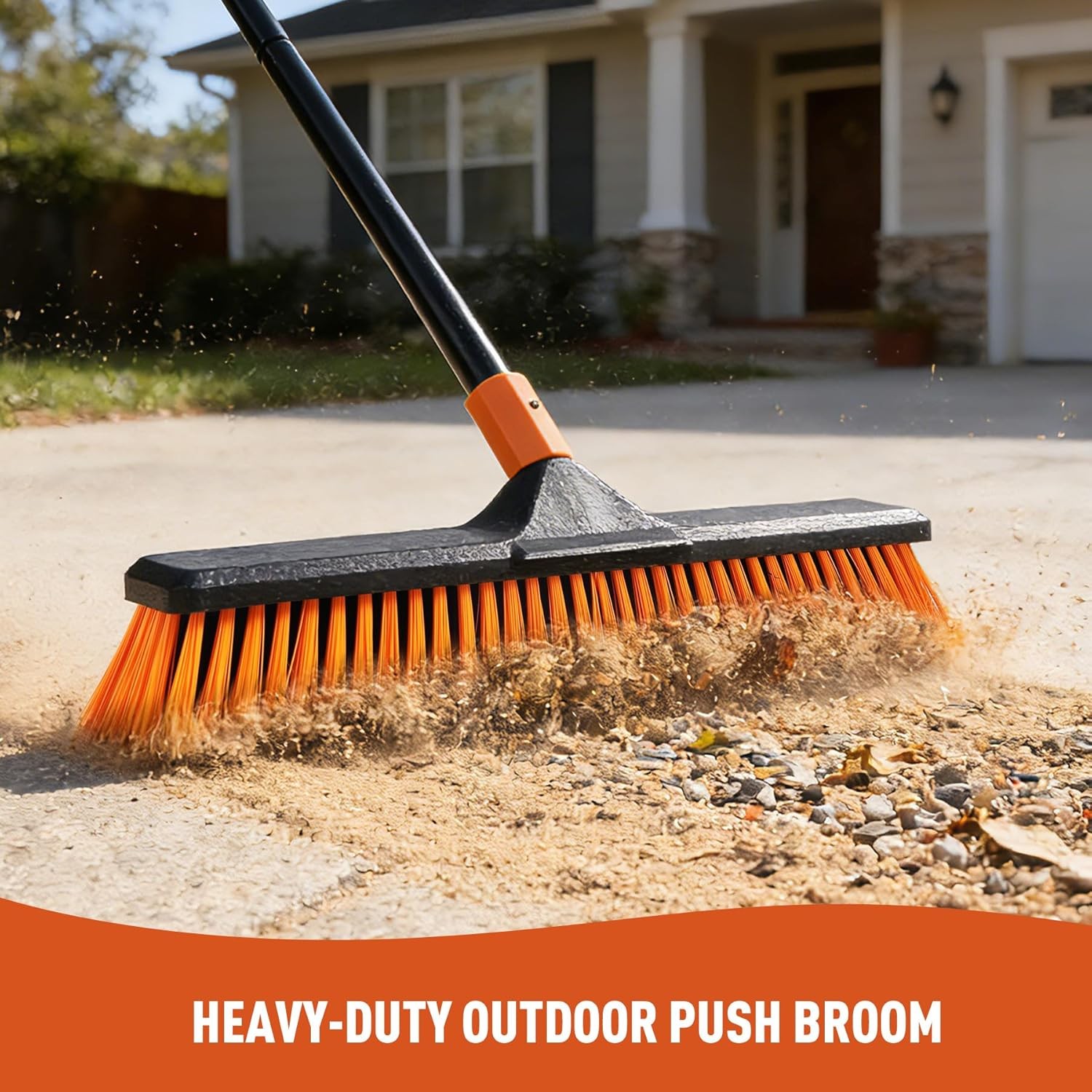 18″ Push Broom Outdoor for Floor Cleaning with Extendable Long Handle, Stiff …