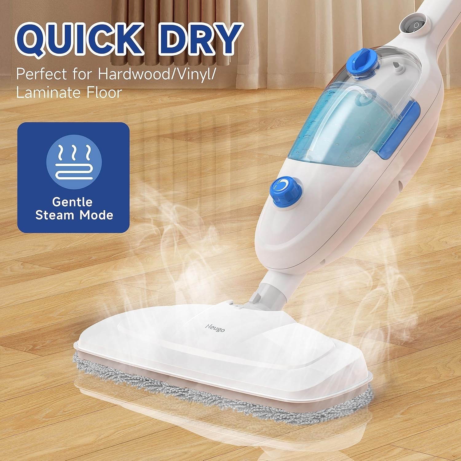 Steam Mop for Hardwood Floors Vinyl Tile Laminate Carpet Deep Clean 2 Washabl…