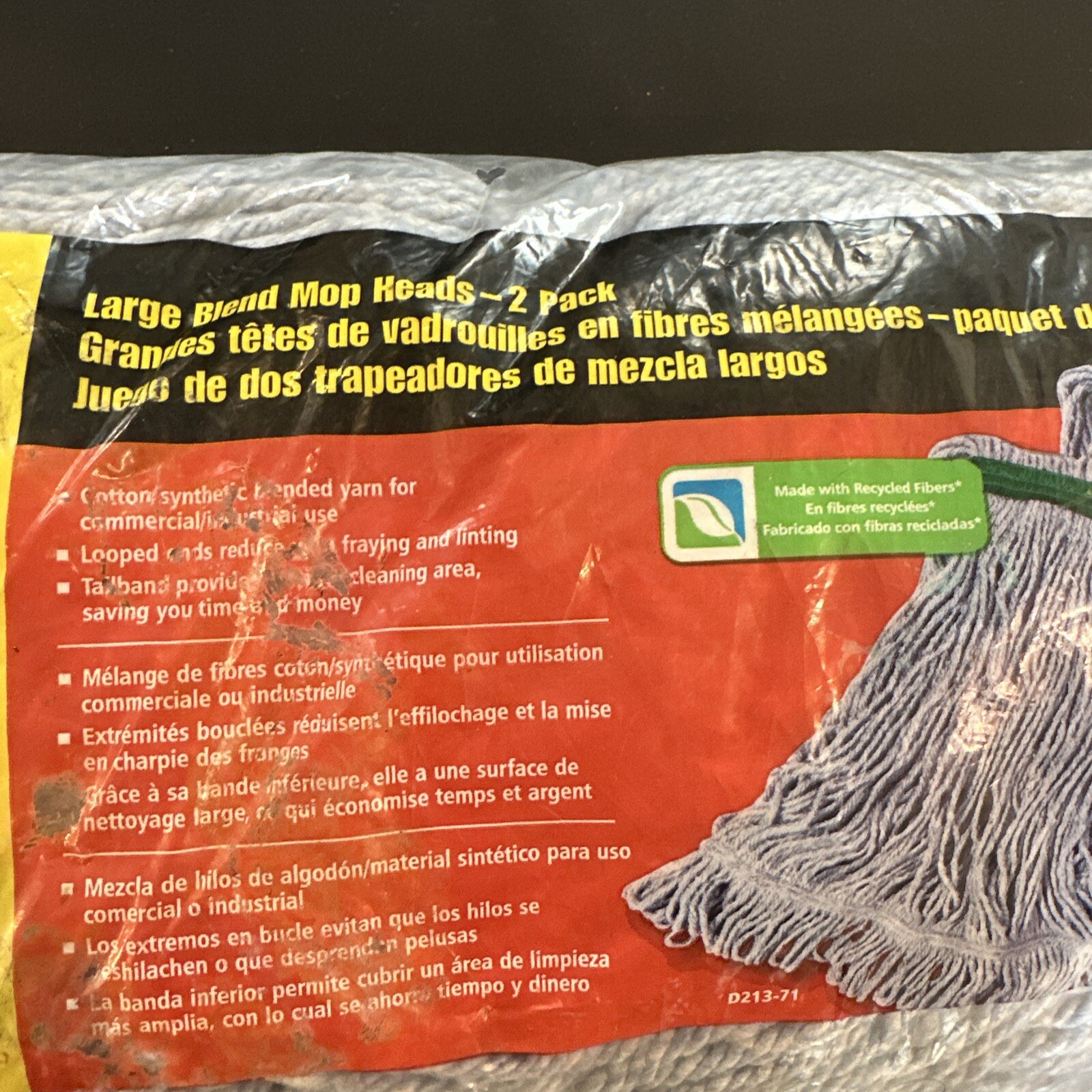 Rubbermaid Cotton Blend Commercial Mop Head Refill Blue Yarn D513-71 (2) pack