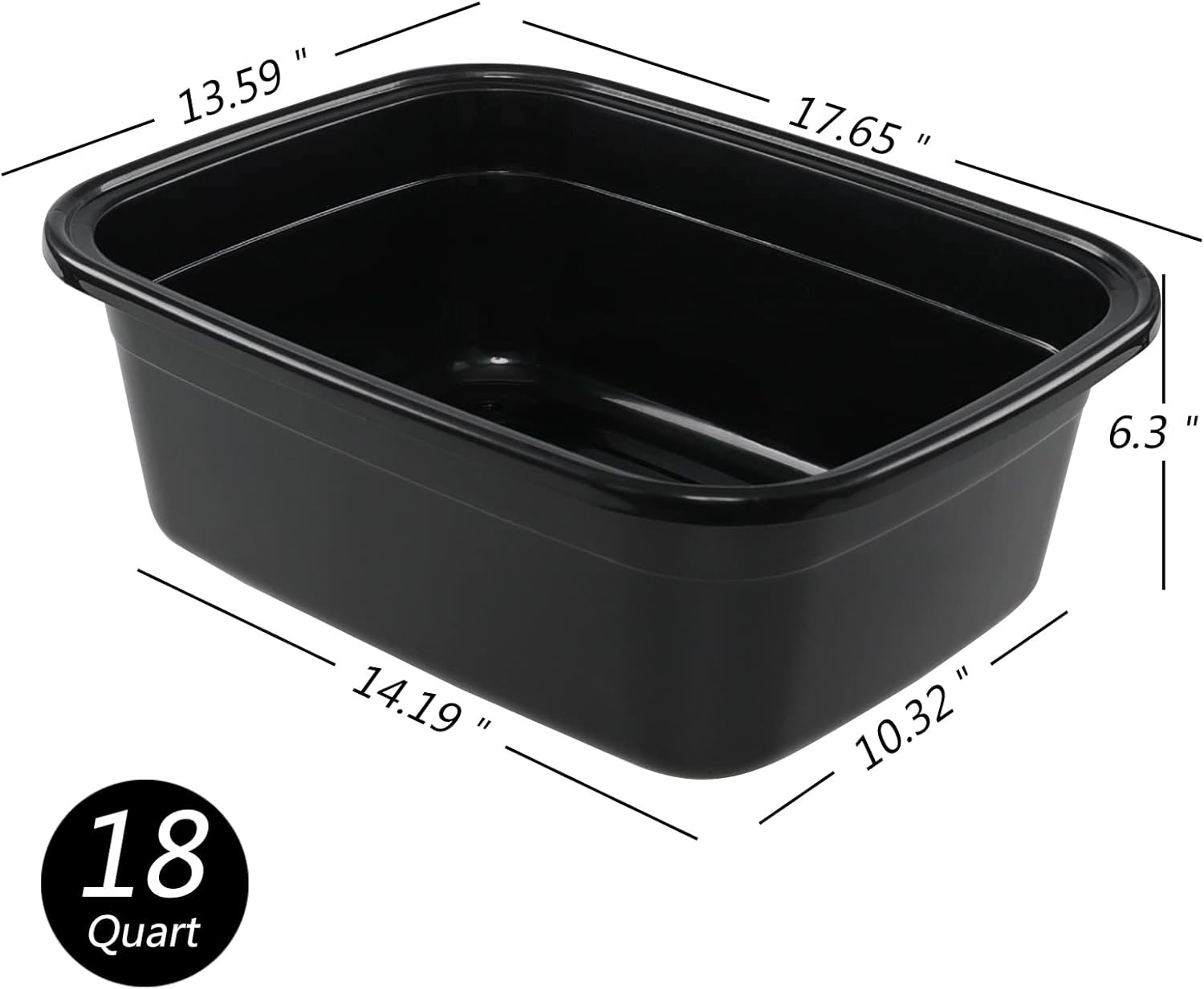2 Pack 18 Quart Plastic Washing Basin Tub, Black Rectangle Dish Pan