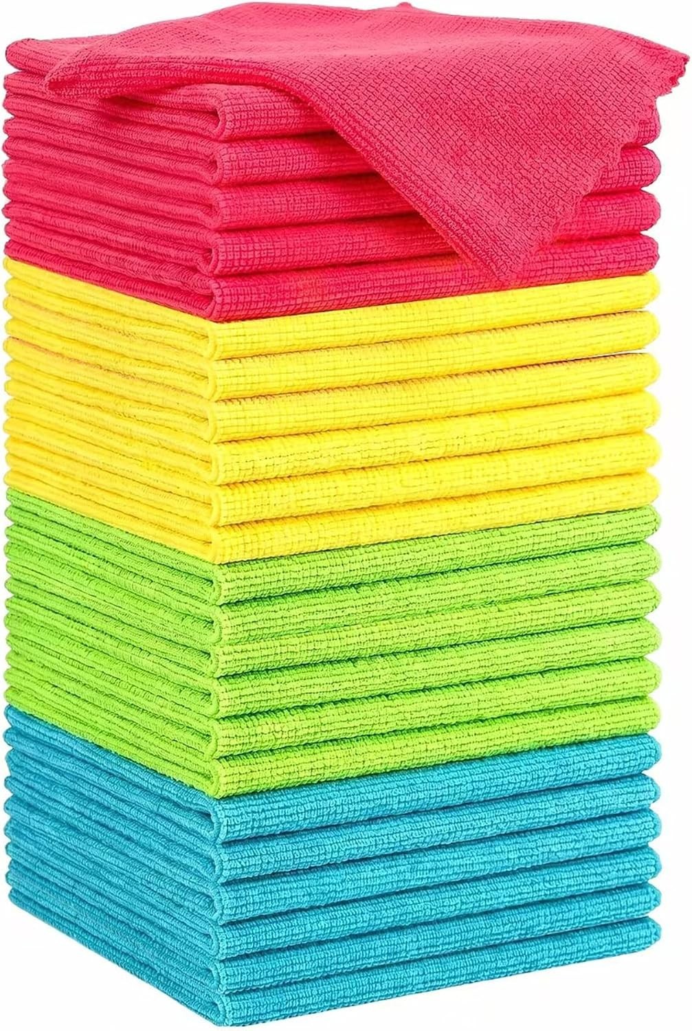 Microfiber Cleaning Cloth, 24 Pack Highly Absorbent Cleaning Rags, 4 Color Mi…