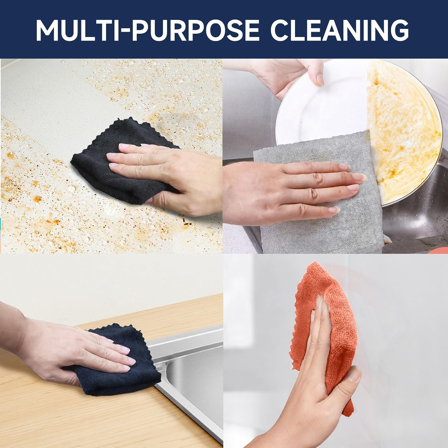 12″ x 12″ Black Microfiber Cleaning Cloth,40Pack Multi-Purpose Reusable Clean…