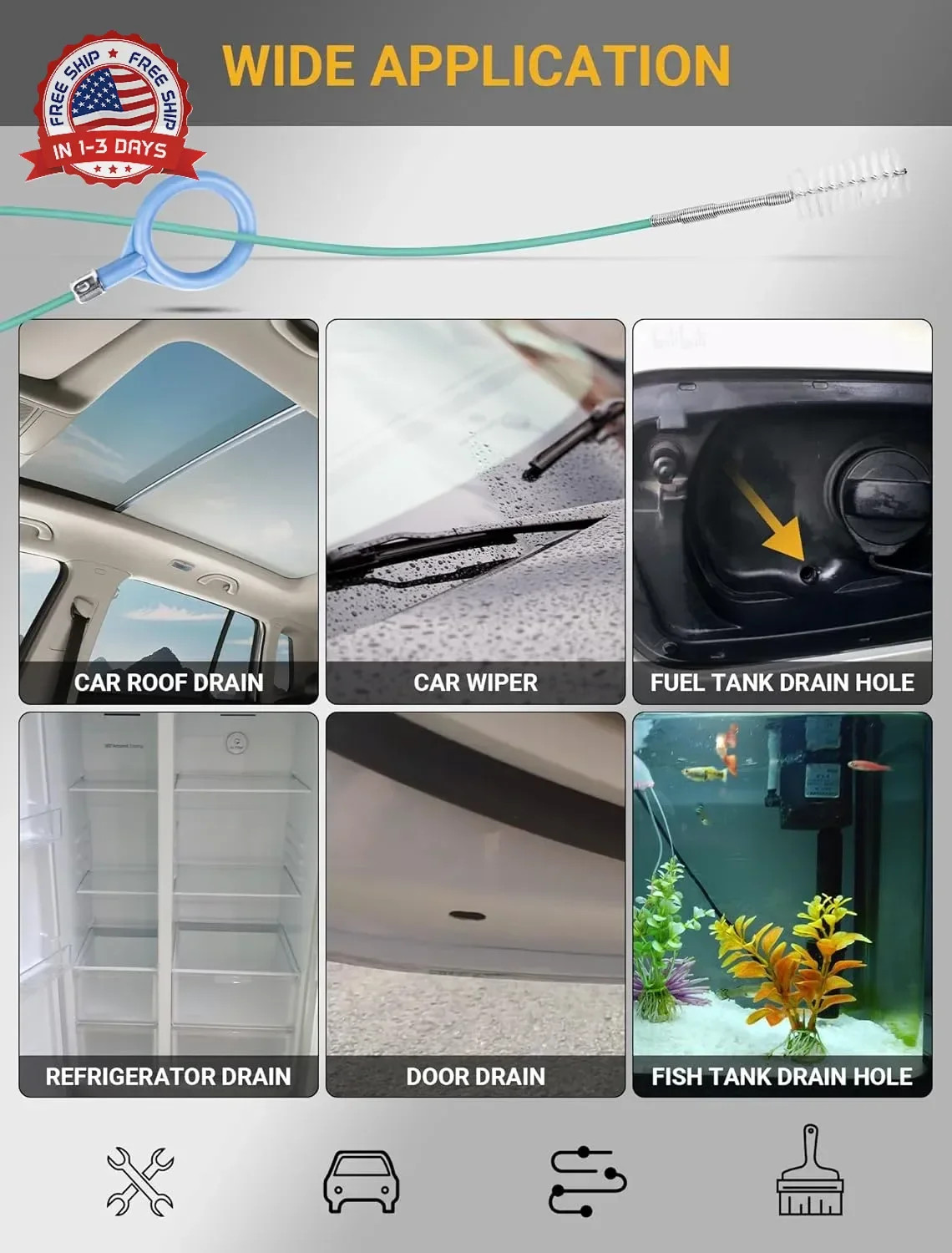 Upgraded Auto Sunroof Drain Cleaning Tool, 78 Inch Flexible Drain Brush Long Pip