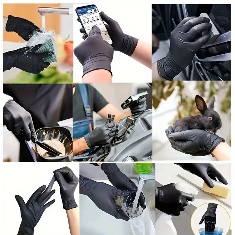 Nitrile Gloves Black Cleaning Household Kitchen Bathroom Dishwashing 100PCS