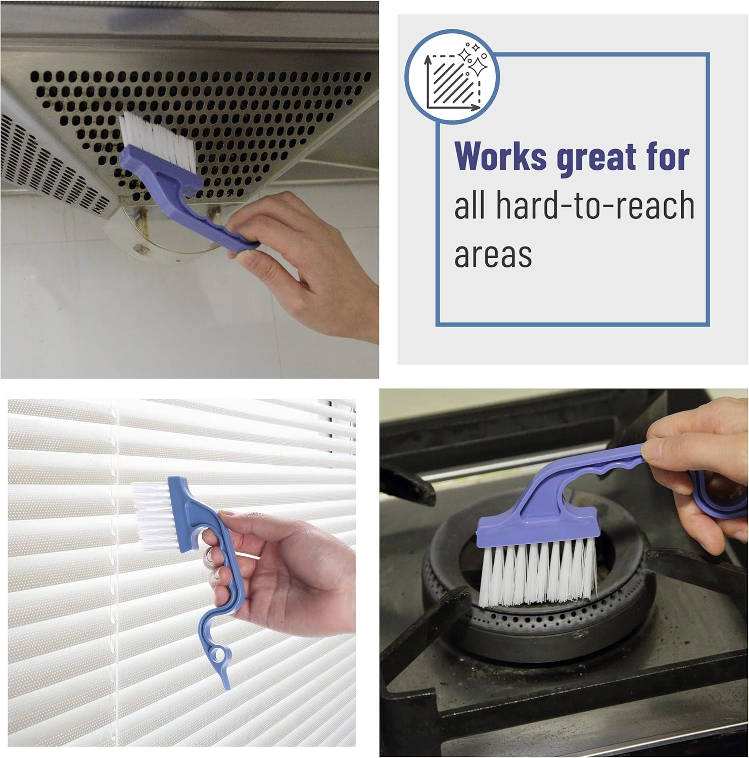Slick- Window Track Cleaning Brush, 2 Pack, Blue Ergonomic Handle | Built-In Scr