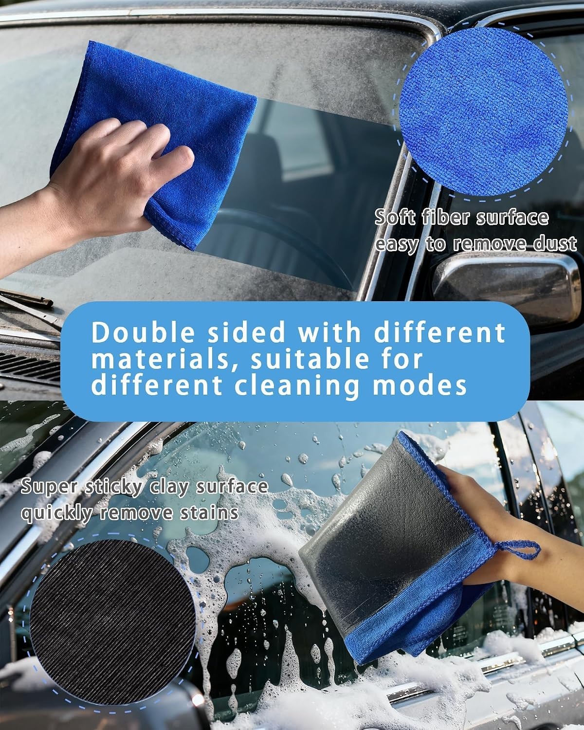 2 Pack 12 x 12 Blue Clay Towels – Lightweight Microfiber for Auto Detailing