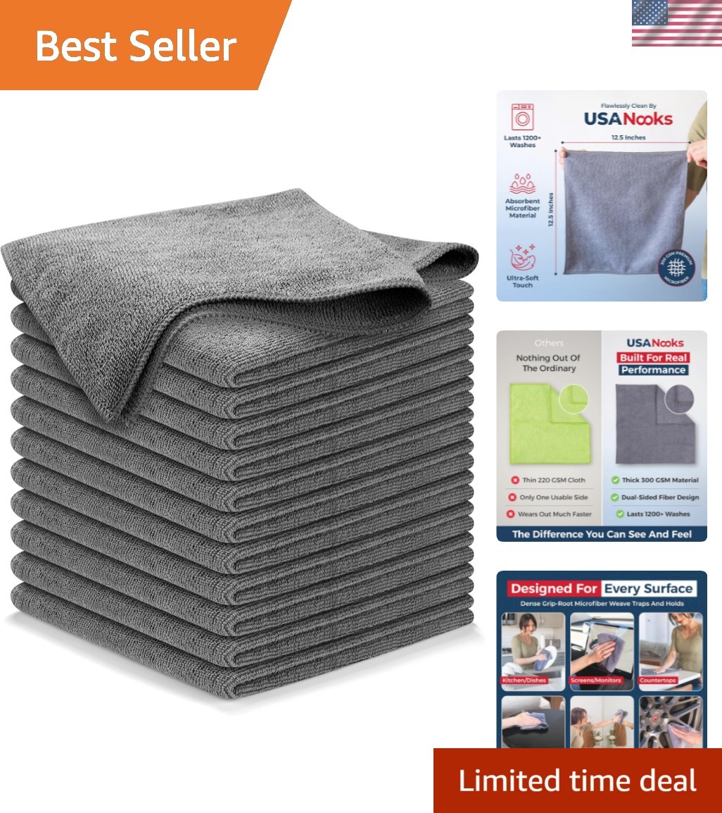 High Performance 12.5″ Square Microfiber Towels – 1200+ Washes for All Surfaces