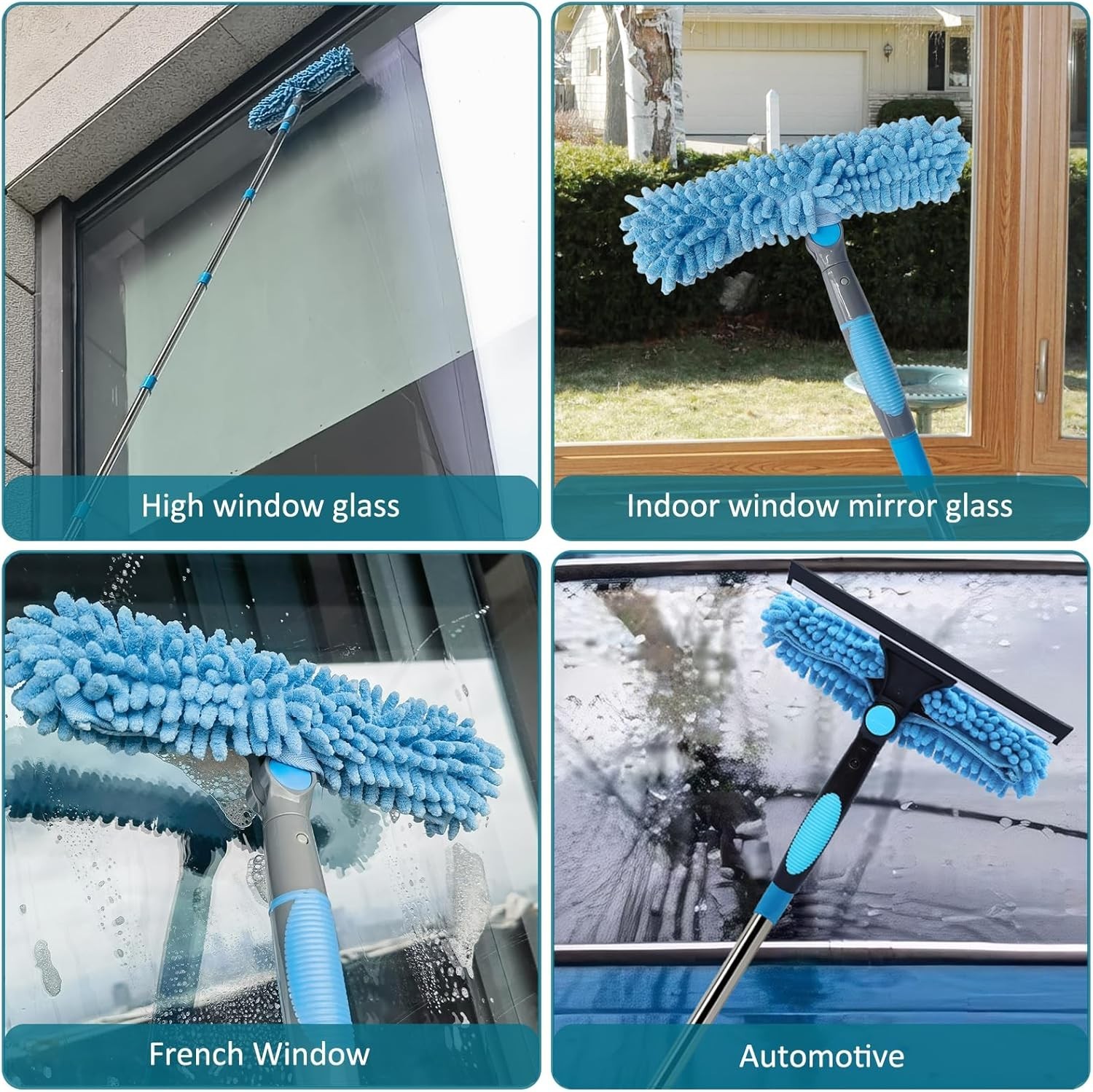 2-in-1 Window Cleaner Kit with 3-14 Ft Extension Pole for Indoor/Outdoor Use