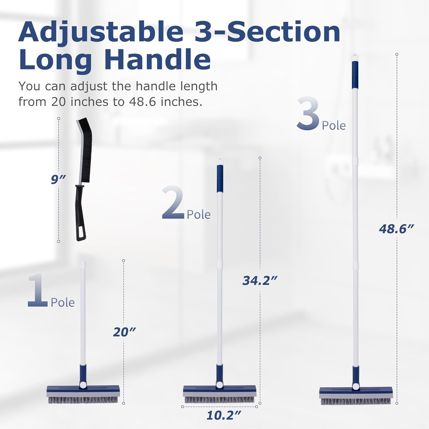 Grout Brush with Long Handle, Grout Cleaner Brush for Tile Floors, Stiff