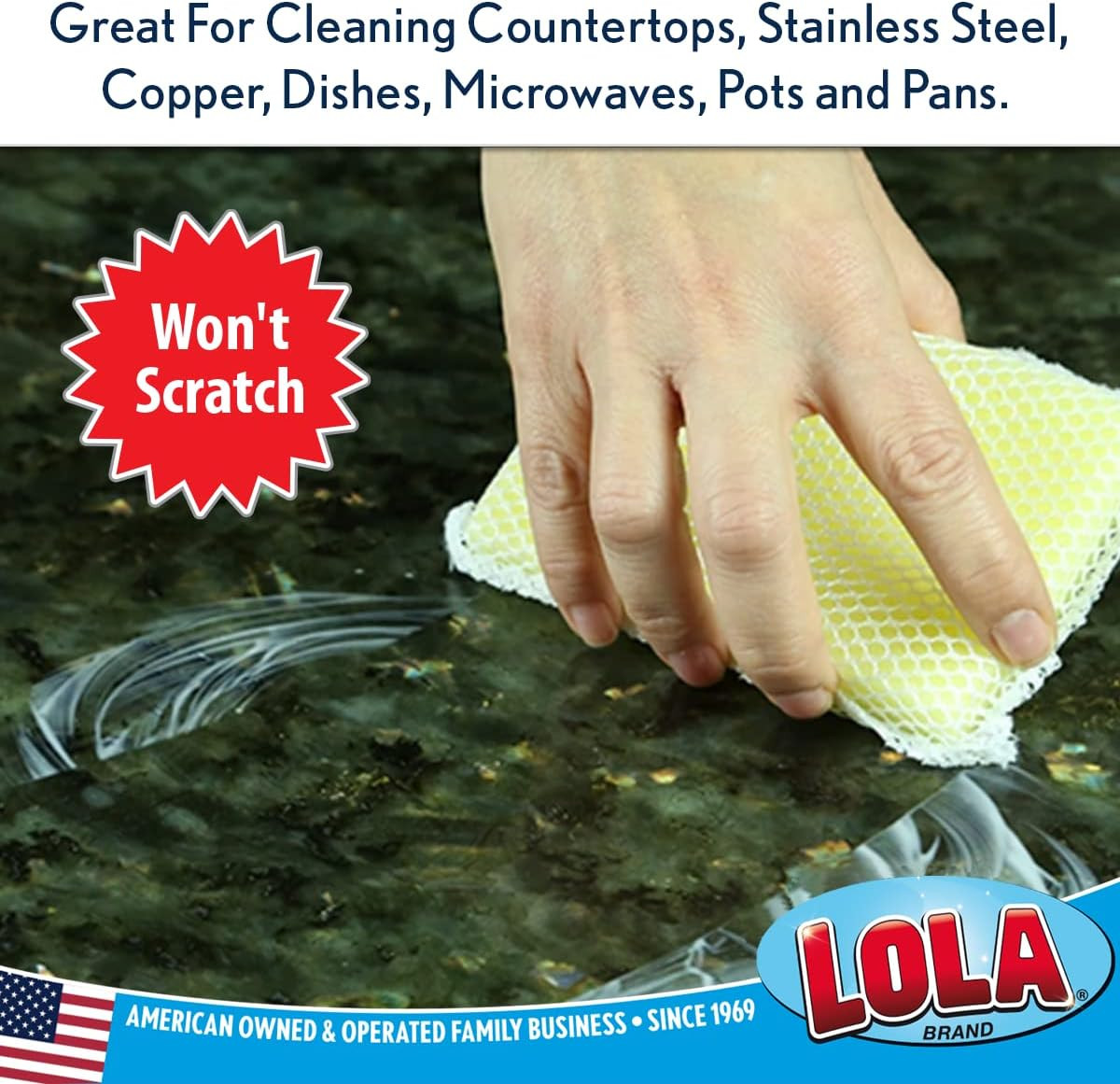 LOLA Nylon Netting Sponge Cleaning Scrubber Pad, 12 Pack, Non Scratch, Safe on N