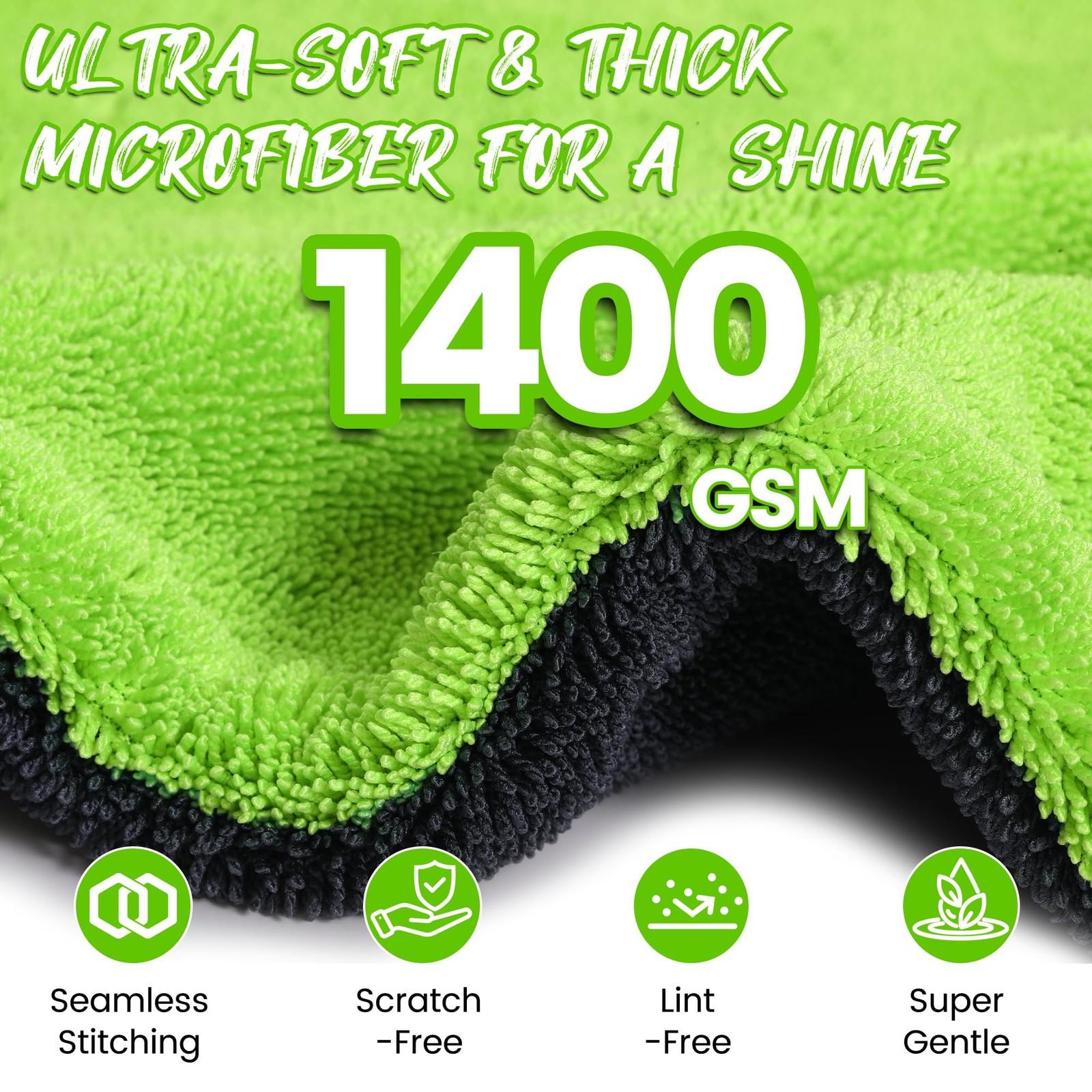 PUGPIU Car Drying Towel – 1400GSM Extra Large Super Absorbent 36″X24″, Green