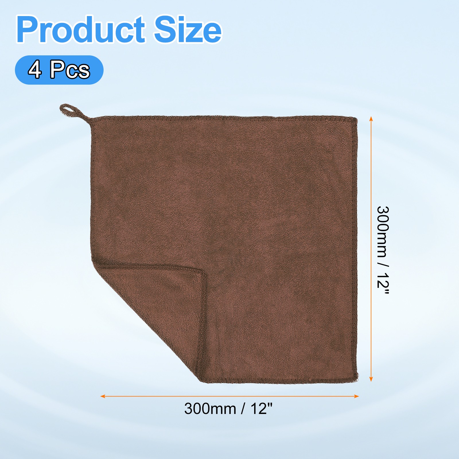 4pcs 12″ x 12″ Microfiber Cleaning Cloth Absorbent with Hook Brown