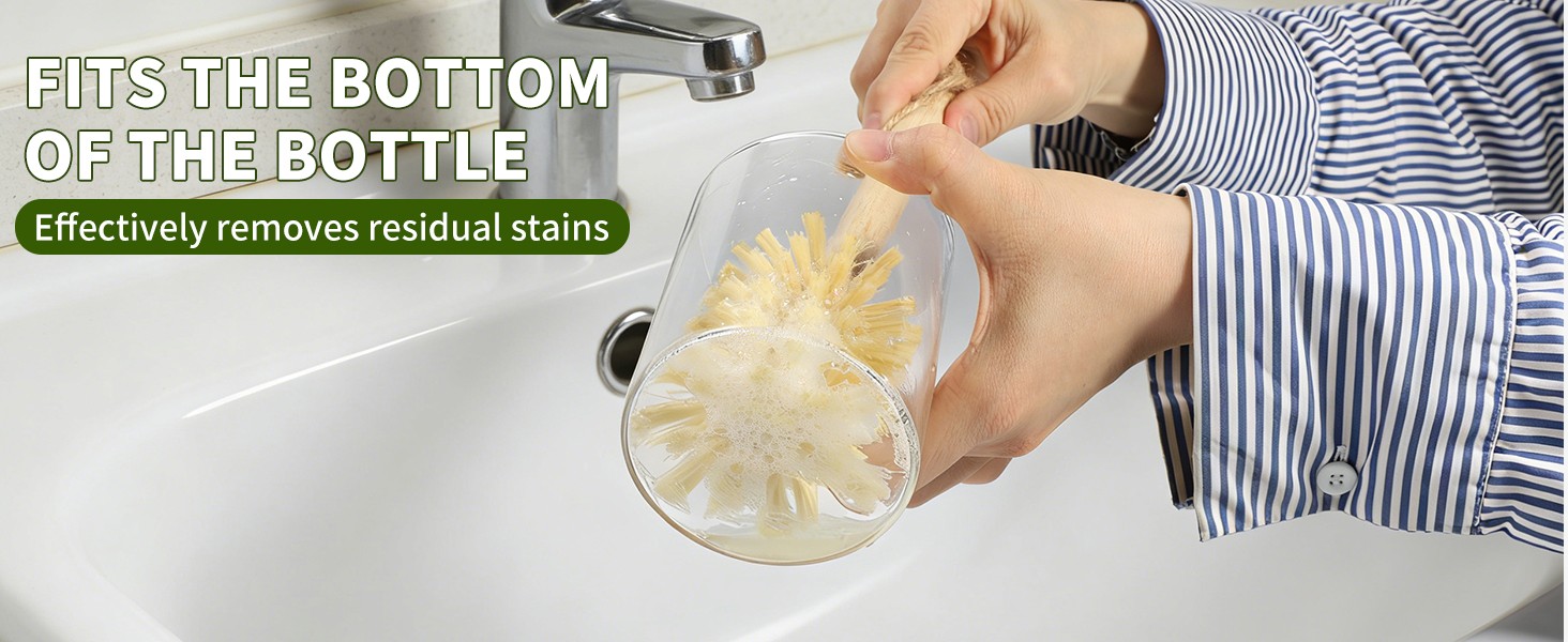 Natural Bamboo Cup Cleaning Brush Set of 2 – 11.5 Inch Sisal Bristle Bottle