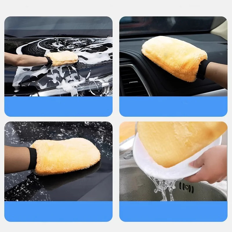 1/5Pcs Double-Sided Plush Car Wash Gloves Soft Thickened Imitation Wool Wiping C