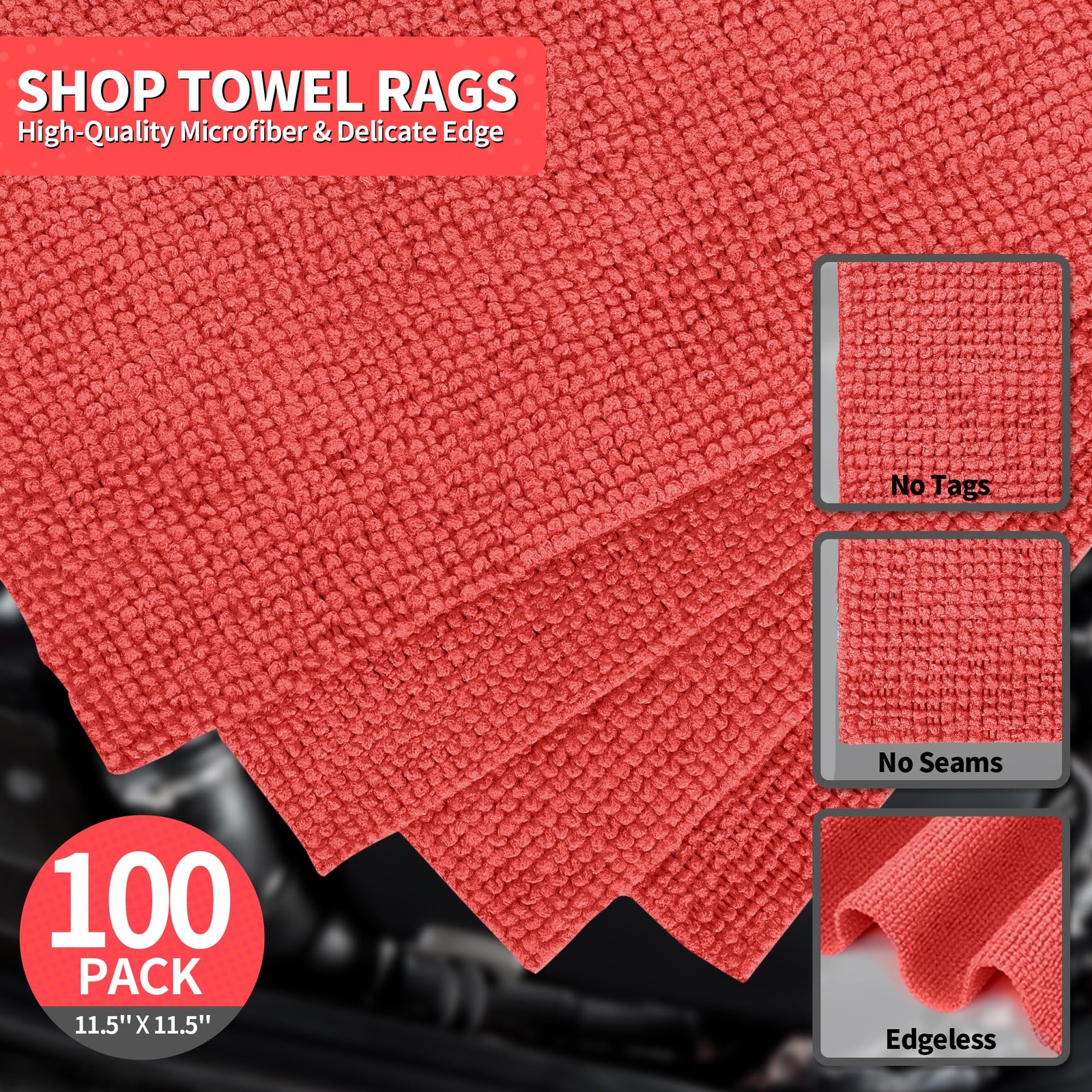 Shop Towel, 100 Pack Commercial Grade Work Rags Microfiber Towels for Cars Clean