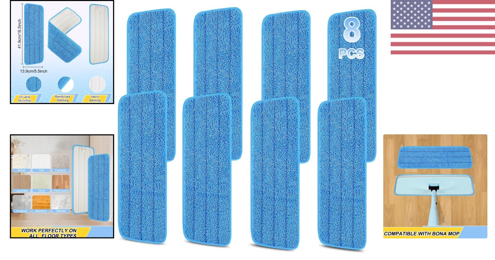 Durable Microfiber Replacement Mop Heads – 8 Pack Set with Money-Back Guarantee