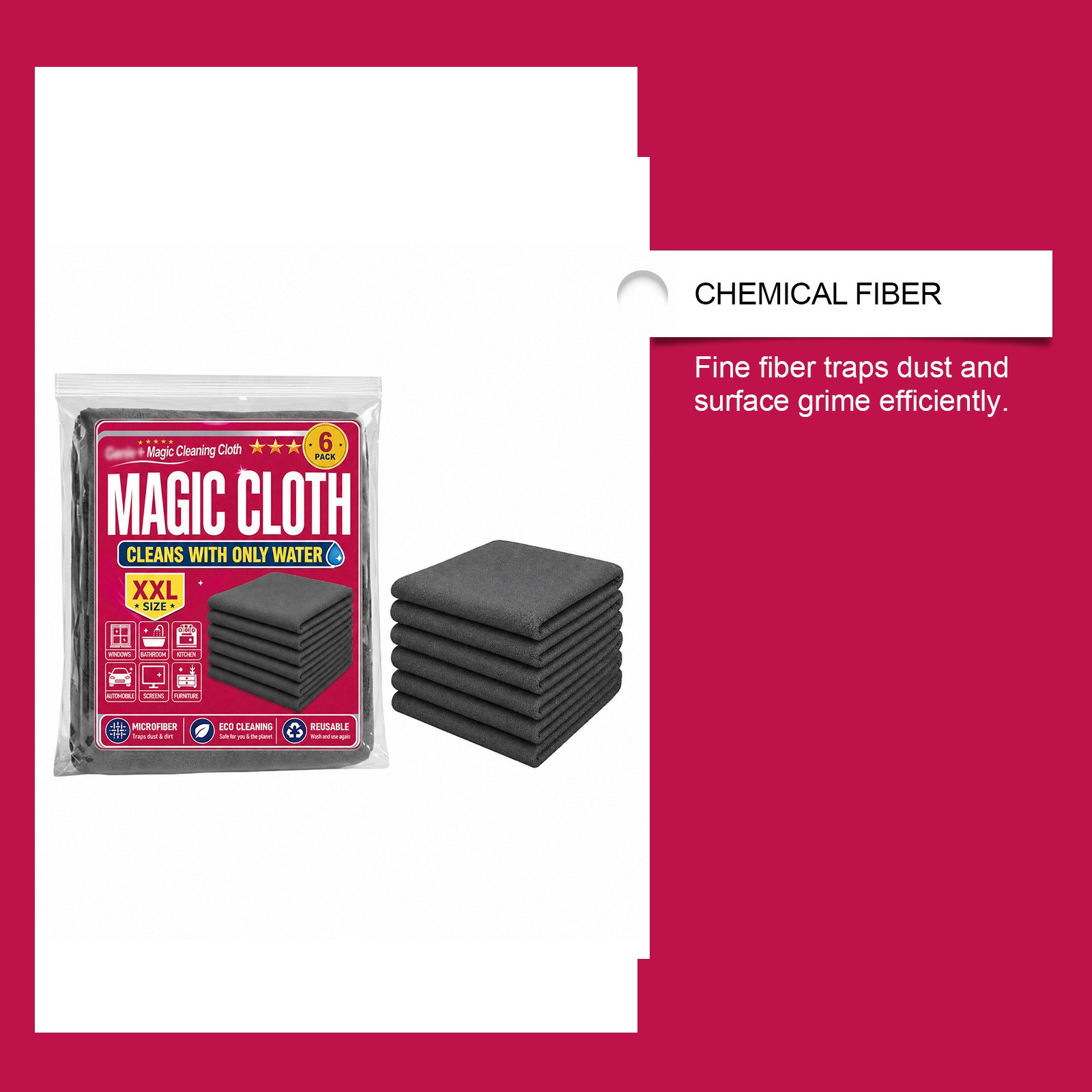Genie Magic Cleaning Cloth 6-Pack,Microfiber Cleaning Cloths ,Reusable