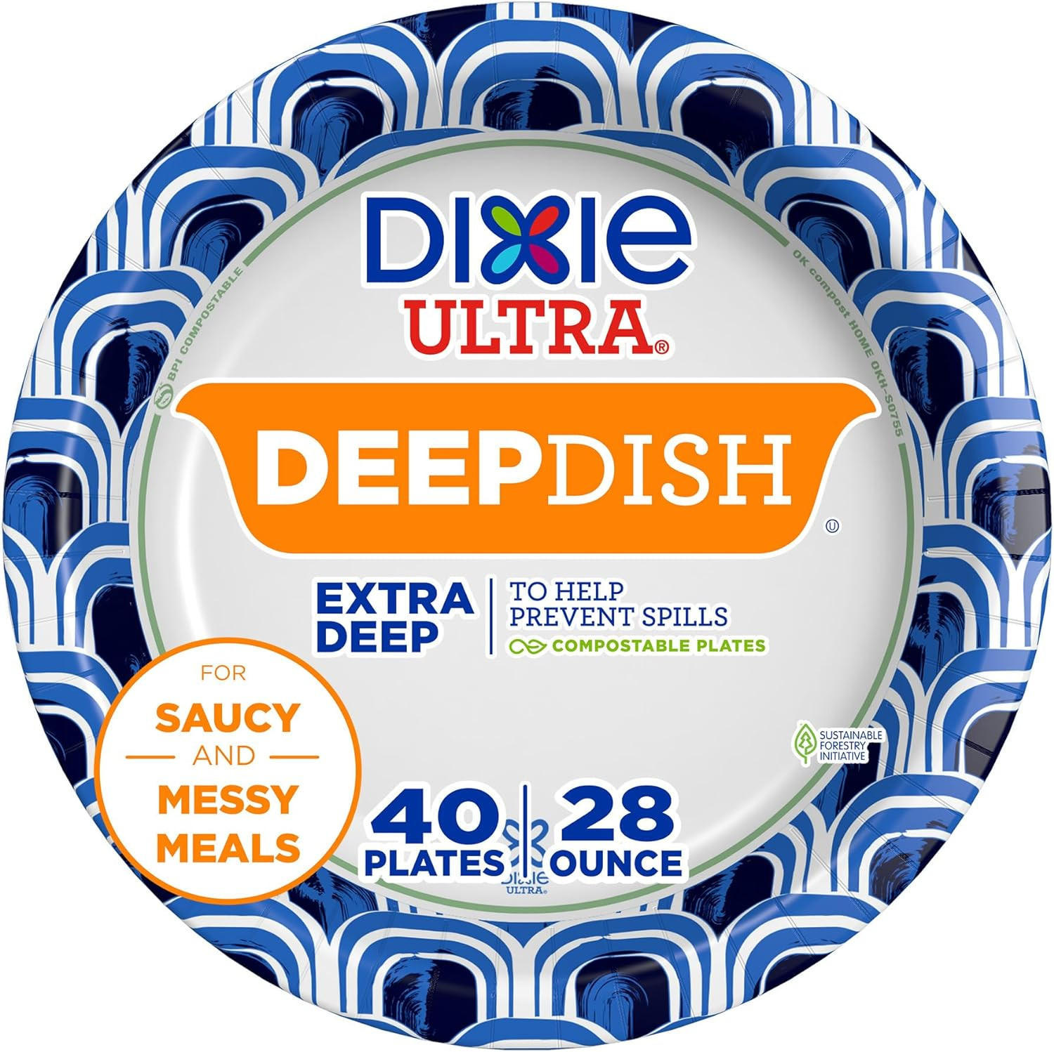 Ultra, Deep Dish Paper Plates, 28 Oz, 40 Count, Heavy Duty, Microwave-Safe, Soak