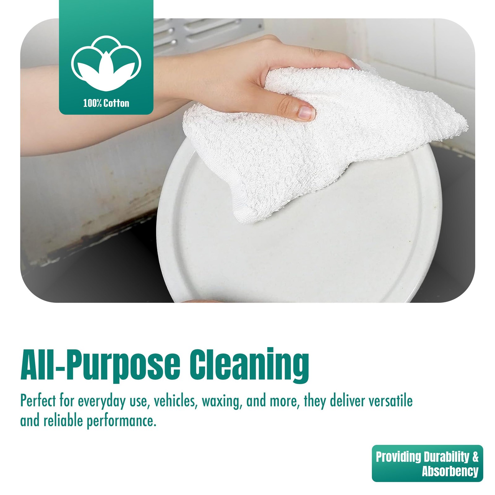 Terry Towels Pack of 24 (14″ X 17″ Inches) 100% Cotton Terry Barmop Towels – …
