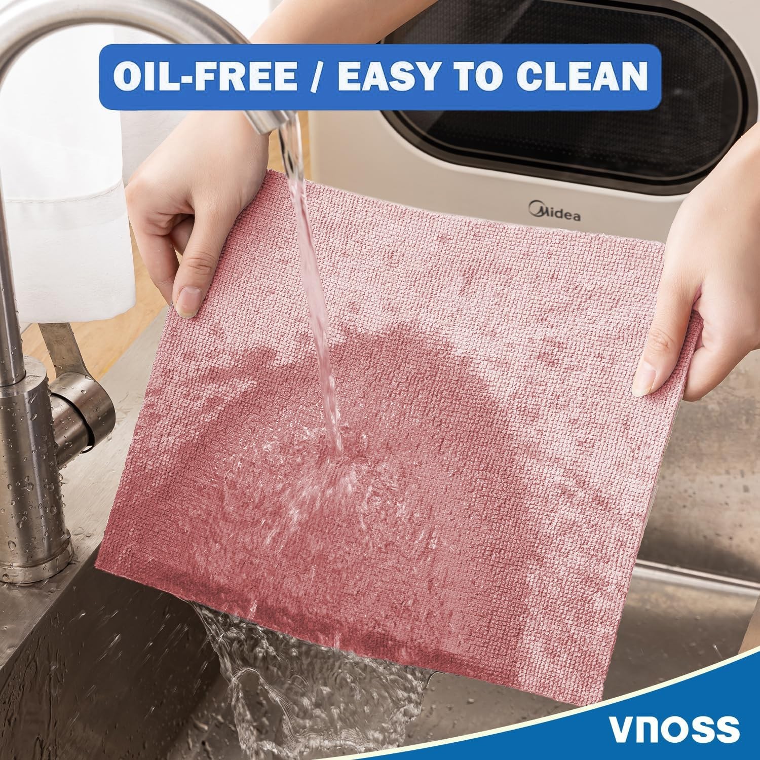 Vnoss 55 Pack Microfiber Cleaning Cloth Roll, Tear Away 9”X11”-55PK, Pink
