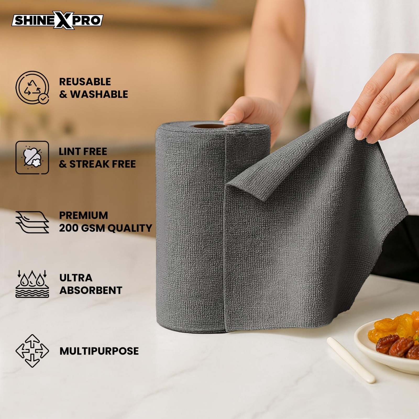 Microfiber Cleaning Cloth Roll 25×25 CM Reusable Washable Lint Free 20 Sheets