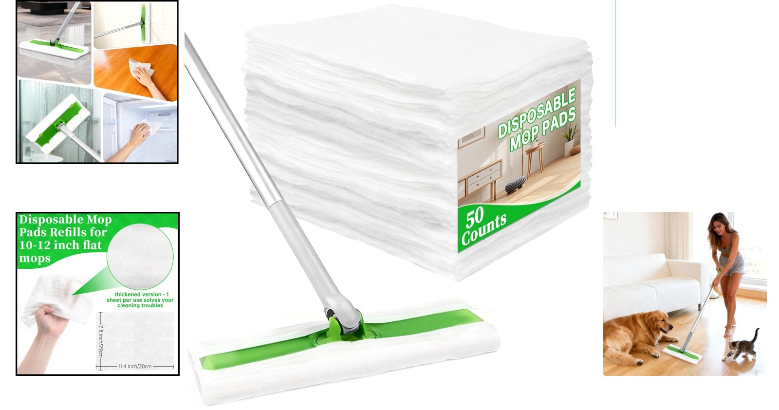 Thickened Mop Pads – 50 Count for 10-12 Inch Mops, Perfect for Pet Hair & Dust