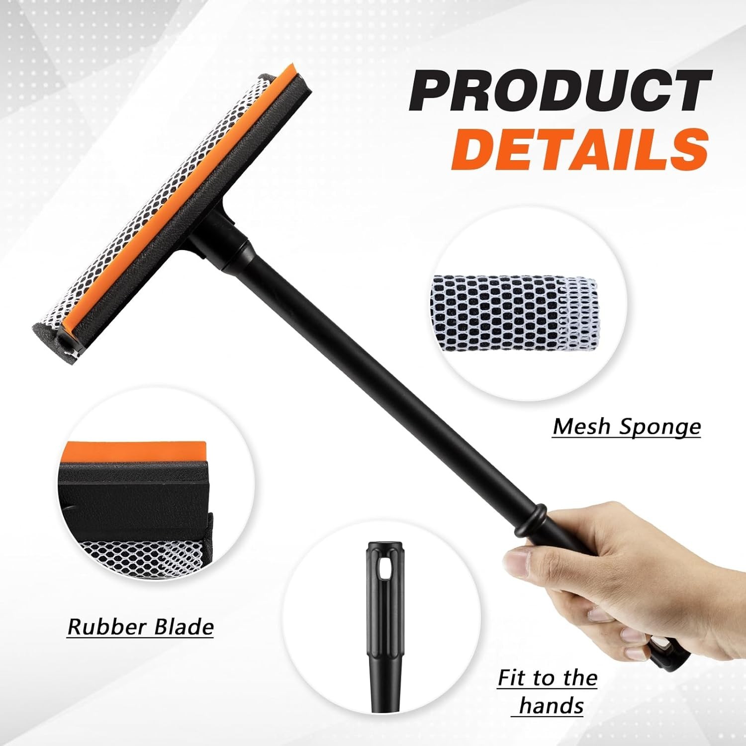 2 in1 Window Squeegee for Car Window Cleaner with 16inch Long Handle Black