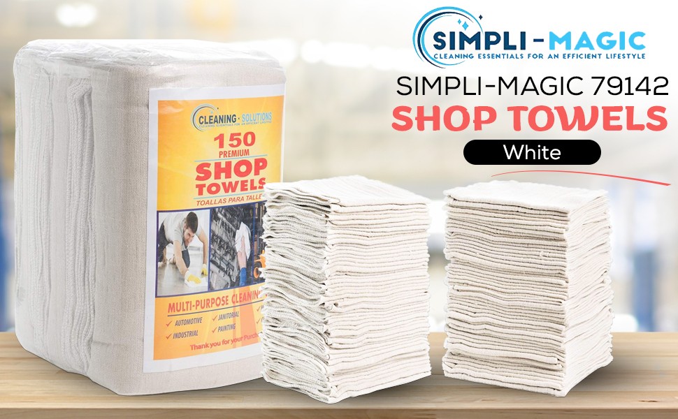 Simpli-Magic Cotton Shop Towels 14″x12″ (145 Pack) – Reusable Cleaning Shop Rags