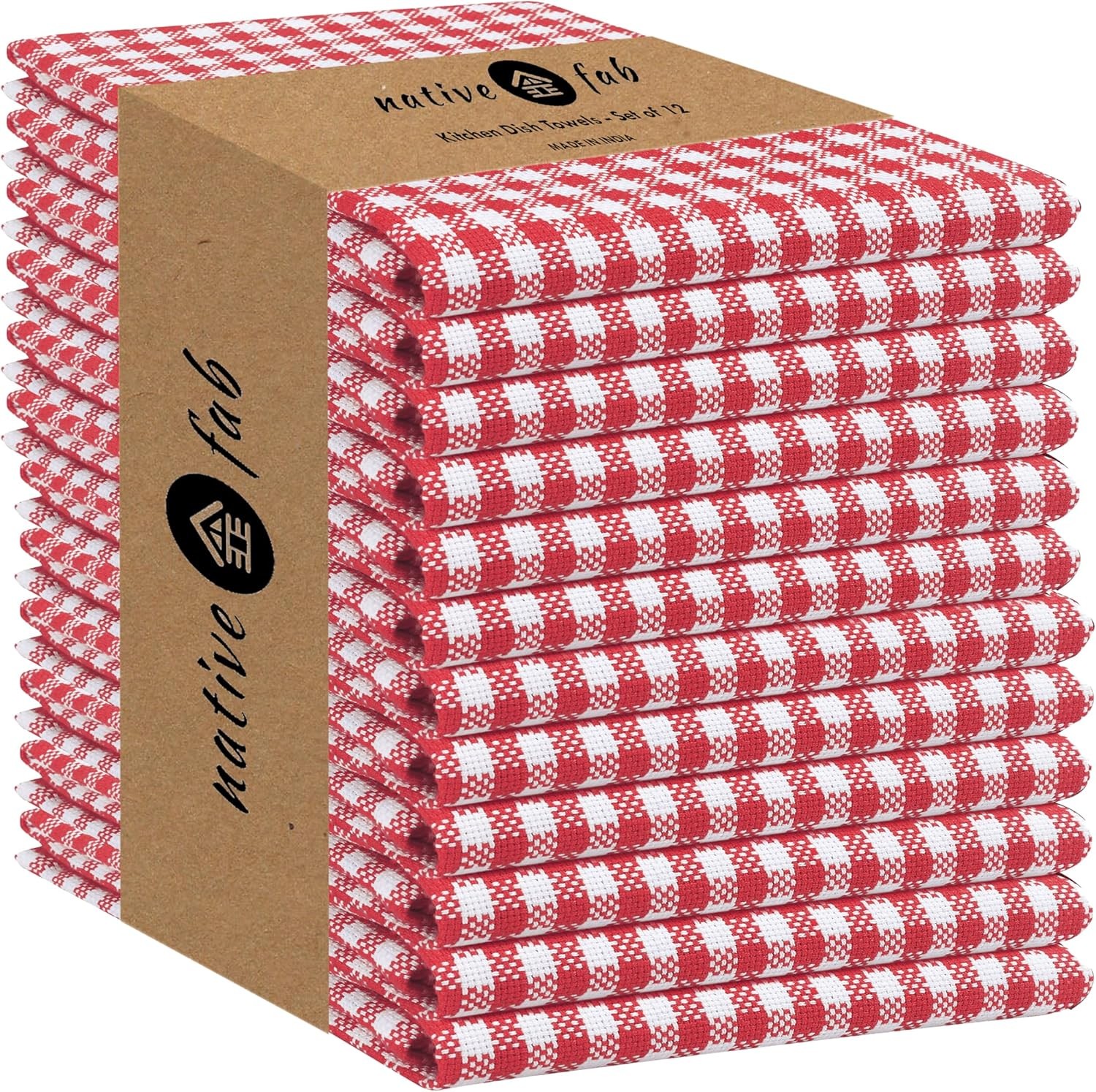 12 Pack Gingham Check Kitchen Towels 16″x26″ – Mini Plaid Cotton Dish Towels