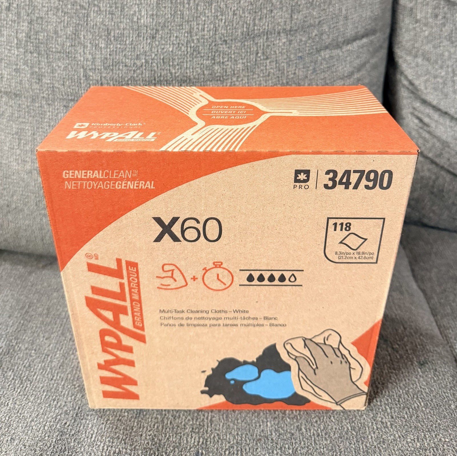 WypAll X60 Reusable Task Wipe 8.34″ x 16.8″ 34790 1 Box / 118 Wipes – NEW