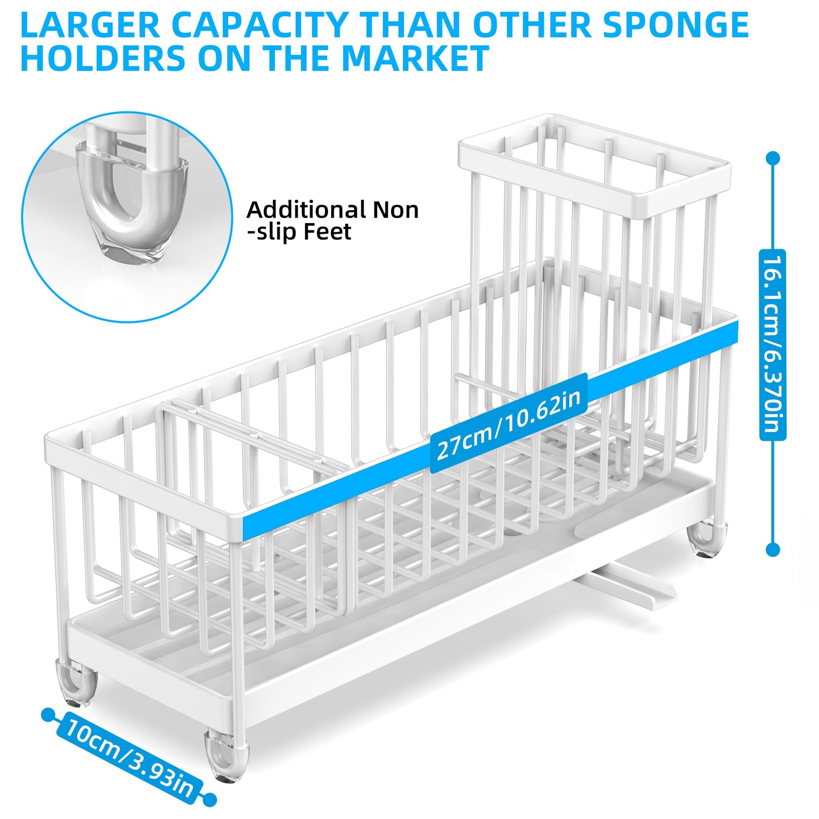 Moforoco Extra Large Kitchen Sink Caddy, Rustproof Sponge Holder XL, White