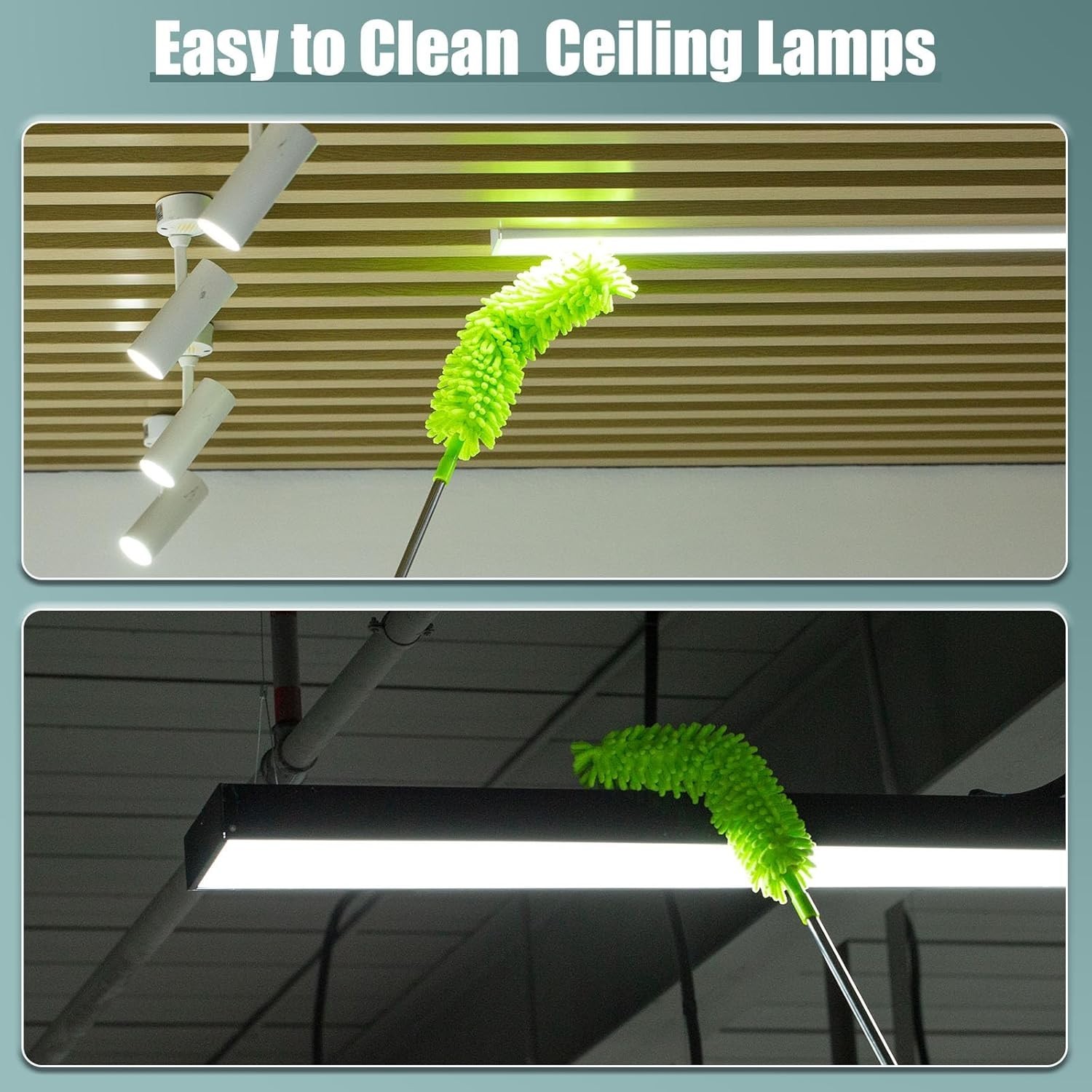 Microfiber Duster with Extension Pole 30 to 100”, Bendable Reusable Washable…