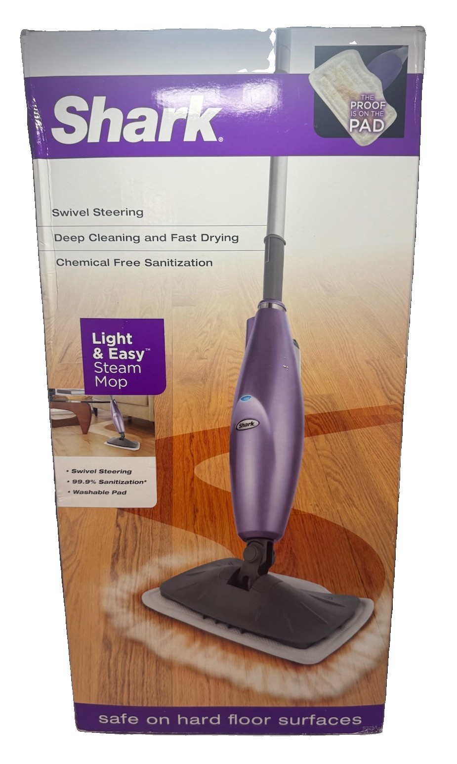 Shark Light & Easy Steam Mop Swivel Steering Purple Open Box New